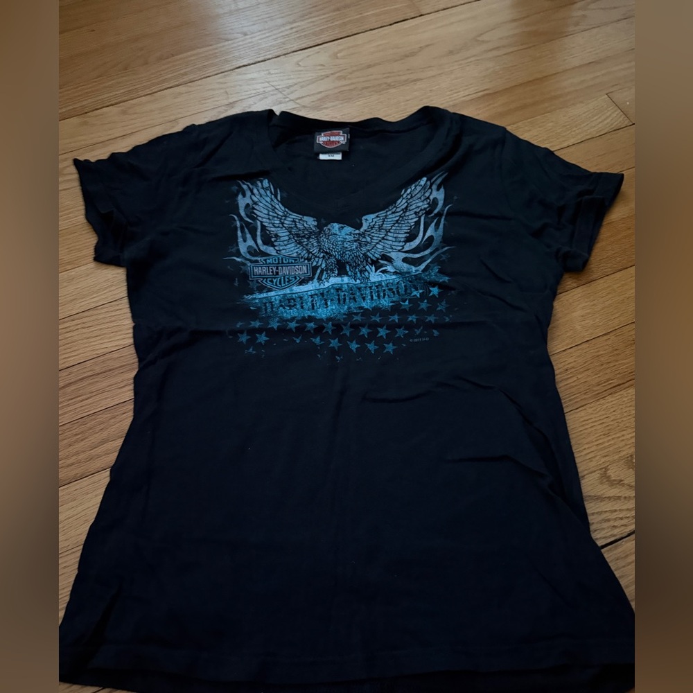 Women's Harley Davidson Shirt, Small, Blue Eagle Logo, Big Swamp Auburn AL,